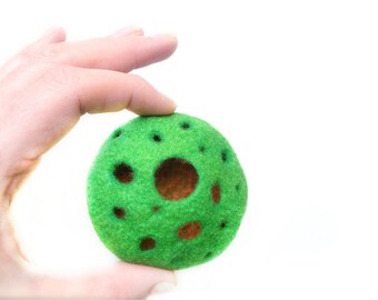 Handmade Felted Brooch 3D Abstract Wool Brooch OOAK Felt Gift Green Orange