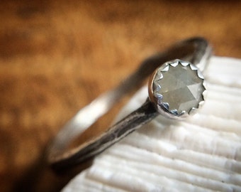 Natural Grey Diamond & Sterling Silver Engagement Ring - Size 5 - .45ct Rose Cut Dainty Twig or Branch Botanical Solitaire - Rustic Wedding
