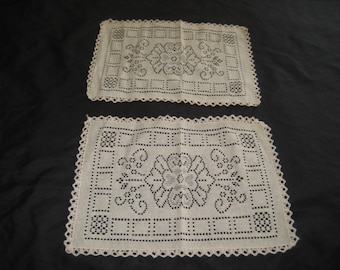 Pair of cream ivory lace doilies, rectangle doilies, off white lace doilies, shabby cottage chic decor