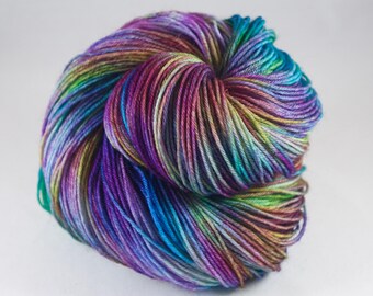Hand Dyed Sock Yarn, hand dyed wool, variegated sock yarn, nylon sock yarn, pink, purple, green, blue, yellow, rainbow