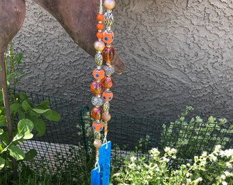 Fun Colors Marmalade Stained Glass Beaded Wind Chime for Patio, Garden, Yard