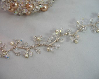 Crystal & Pearl Bridal Hair Vine - Silver or Gold Wire