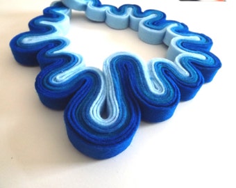 Statement Necklace Felt Necklace Felted Jewelry Recycled Eco Friendly Felt Bib Necklace In Ombre Light Blue