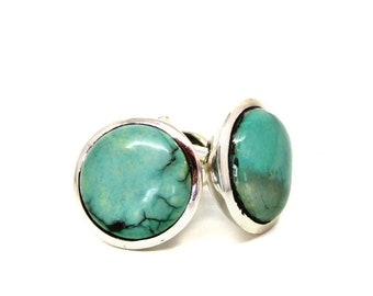 Turquoise cufflinks - Silver cufflinks - Gemstone cufflinks - Turquoise jewelry - Men's jewelry - Gift for men