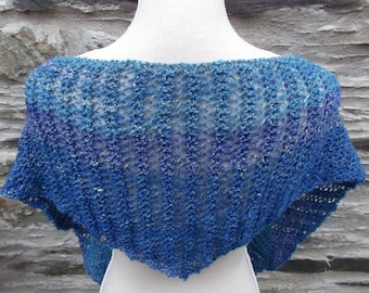 Blue Colourway Handspun Pure Wool and Silk Scarf/ Shawlette
