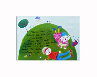 Jack and Jill Canvas / Children's Art / Nursery Rhyme Painting / Nursery Decor