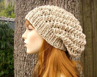 Knit Hat Womens Hat Slouchy Beanie - Spring Cyclone Beret in Oatmeal Knit Hat - Oatmeal Hat Oatmeal Beanie Womens Accessories Winter Hat