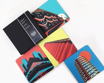 Brutalist London Coaster Gift Set. Set of 4 coasters featuring London Landmarks. Barbican, Brixton, Croydon, National Theatre. Free shipping