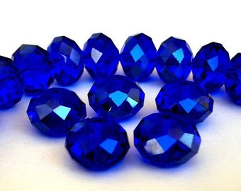 16 cobalt blue 10mm beads, Chinese crystal, 10mm x 7mm royal blue rondelles
