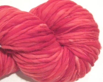 Bulky Handspun Yarn Almost Solid Red 144 yards hand dyed merino wool red yarn waldorf doll hair knitting supplies crochet supplies