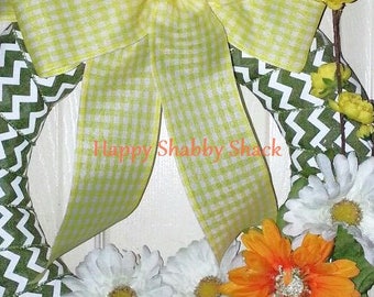 Summer Wreath, Chevron wreath, shabby chic wreath, cottage wreath, ribbon wreath, rustic wreath, flower wreath, Summer door hanger