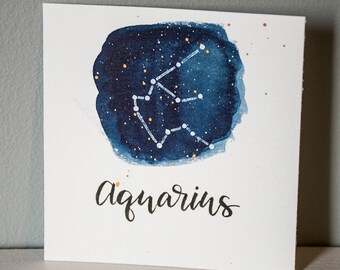 Aquarius Constellation Painting - Galaxy, Night Sky, Stars, Original Watercolor