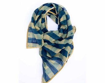 Scarf SAMPLE SALE indigo scarf blue scarf Indigo scarf Hand Printed wrap natural dyes Scarf - women accessory gift - Checkmate