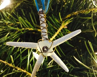 Seaglass and starfish ornament, beach ornament, nautical christmas
