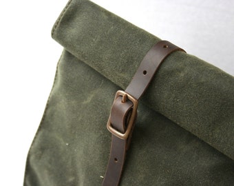 Olive Green Waxed Canvas Lunch Bag