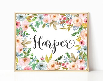 Personalized. Floral Nursery Decor. Floral Nursery Theme Floral Nursery Print Watercolor Nursery Floral Wall Decor Floral Wall Art Printable