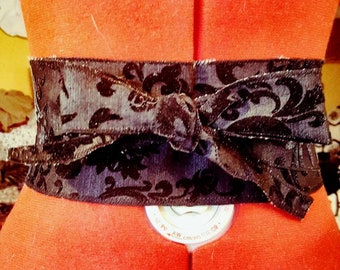 Black Cinzato Cotton Belt with floral velveteen motif Guilloche