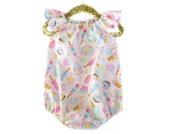First Birthday Romper, Baby Romper, Toddler Romper, Summer Romper, Donut Romper, Ice Cream Romper, Baby Girl Outfit, Cake Smash, Rompers
