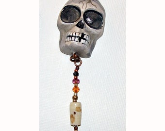 Natural Skull Halloween El Dia de los Muertos OOAK Pendant