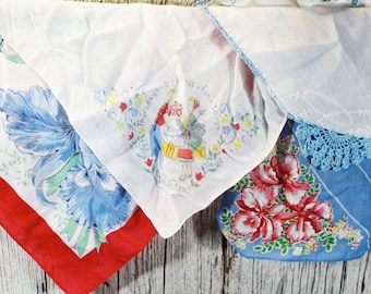 4 Vintage Handkerchiefs with blue, 4M