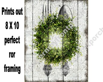 Instant Download , Green Wreath , Spoon Fork , Printable , 8 X 10 Framing , Farmhouse , Labels For Cans Jars Boxes , Vintage , Decoupage