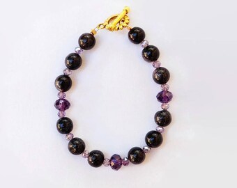 Gold Stone Bracelet, Crystal Bracelet, Sparkly Bracelet, Holiday Jewelry, Blue Gold Stones, gold Stone Jewelry, Sand Stone Bracelet