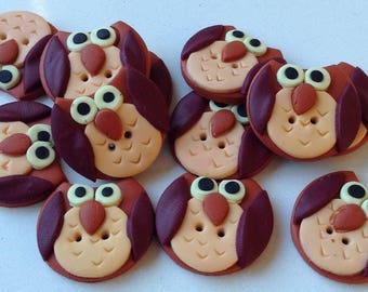 Button 1.8 cm - fimo - buttons - OWL - couture handmade polymer clay buttons