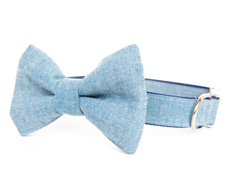 Bowtie Dog Collar - Light Chambray