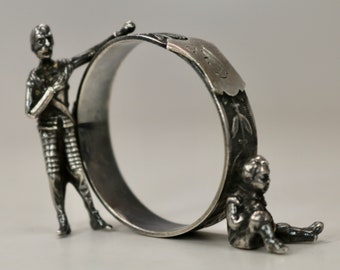 Antique Hand Made Sterling Silver Figural Napkin Ring c1880s