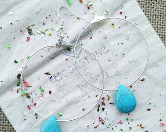 Turquoise Hoop Earrings -Silver Hoop Earrings - Boho Hoop Earrings - Turquoise Jewelry - Hoop earrings - Turquoise Hoops - Silver Hoops