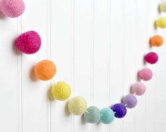 Rainbow Garland, Rainbow Birthday Banner, Rainbow Felt Ball Garland, Pom Pom Garland, Rainbow Birthday Party, Rainbow Nursery Decor, Baby