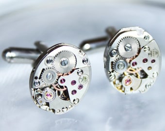 TISSOT Luxury Steampunk Cufflinks - Matching Swiss Silver Vintage Watch Movement Men Steampunk Cufflinks Cuff Links Fathers Day Gift for Men