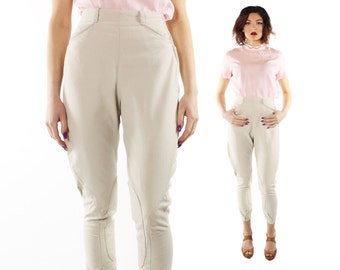 Vintage 70s Riding Pants Equestrian Jodphurs Tan High Waisted Trousers 1970s XS xsmall Cropped Capri Christenfeld