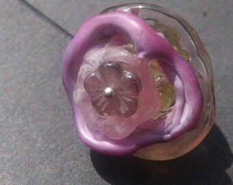 Flower Lampwork Glass ring
