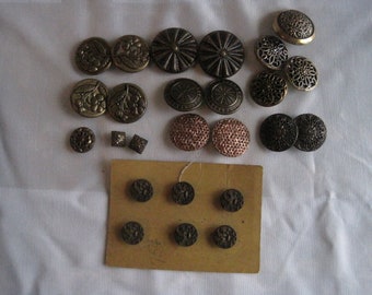 Vintage/Antique Lot of 25 Brass/Metal Buttons-Filigree, Pierced, Mirror, Floral