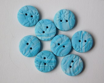 5/8" (16 mm) turquoise blue polymer clay buttons, set of 8