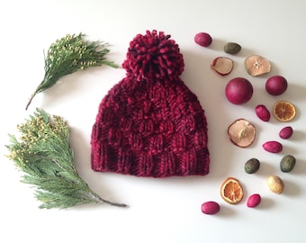 knitting pattern, knit hat pattern, knit pattern, chunky hat, beanie pattern, toque pattern, Insta Hat, pom-pom hat, instant download pdf