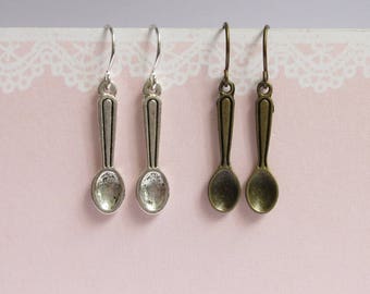 Miniature Spoon Earring, Antqiued Brass Or Silver, Tiny Spoon, Kawaii Jewelry