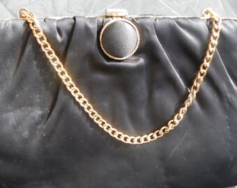 Vintage Black Satin Evening Bag