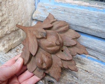 Vintage Antique 1900s French carved wood fruits Architectural decor /Pediment /embellishment/ Wood cartouche
