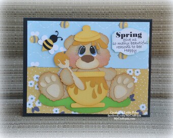 Spring Honey Bear Handmade Paper Piecing 3D Greeting Card