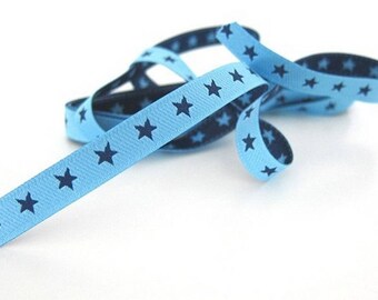 Ribbon stripe blue 7mm star farbenmix by the yard