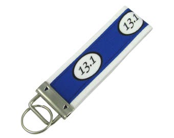 Personalized Key Chain / Key Fob 13.1 Half Marathon Blue with Optional Initials