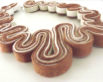 Statement Necklace Felt Necklace Felted Jewelry Recycled Eco Friendly Felt Bib Necklace In Chocolate Brown and White