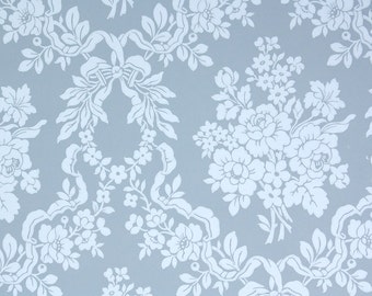 1950's Vintage Wallpaper - Blue Floral Damask