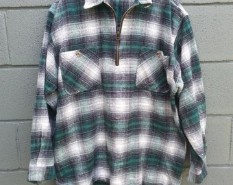 Vintage Green Plaid Zip Neck Jumper