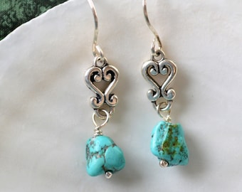 Sterling Silver and Turquoise Nugget Dangle Earrings