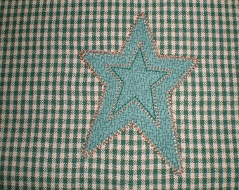 Kitchen Towel Appliqued Country Primitive Star Embroidery Kitchen Towel Green Beige Check Pattern