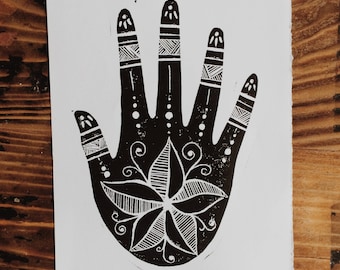 Nature's Hand - Lino | Block Print | Home Decor | Art Print | Handmade | Art
