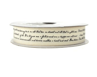 Black Small Message Print Cotton Ribbon, 5/8-Inch, 10 Yards